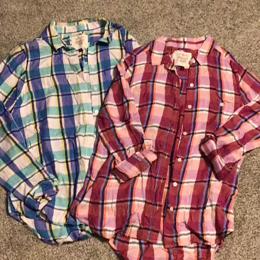SO Women’s Plaid Button-Down Shirts - Blue/Green & Pink/Red